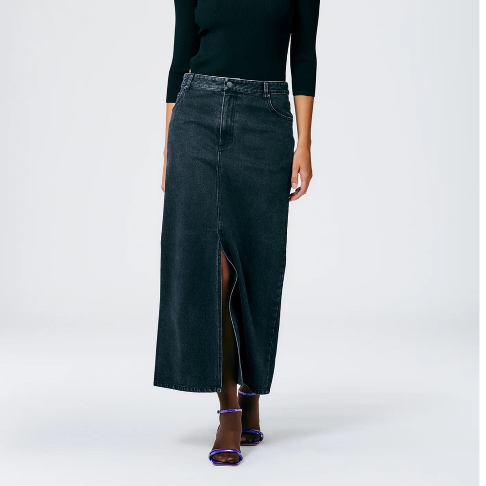 Tibi black denim maxi skirt